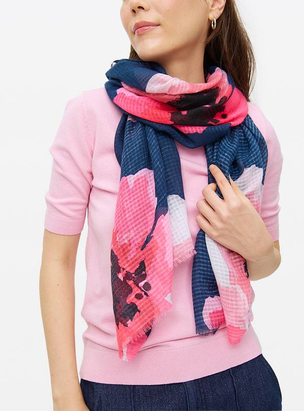 Navy Floral Illustrated Scarf One Size